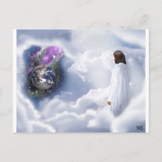 Jezus kijkt uit briefkaart (Voorkant)