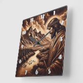 Jezus kijkt uit over een vredig rivierlandschap vierkante klok (Hoek)