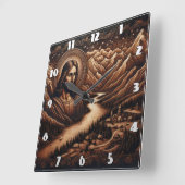 Jezus kijkt uit over het serene landschap van de b vierkante klok (Hoek)