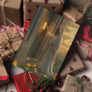 Jezus kloppen op een rustieke deur kaart