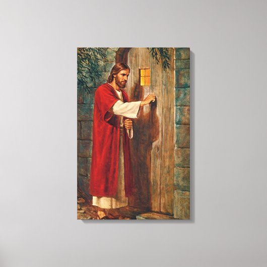 Jezus knikt op de deur canvas afdruk (Voorkant)