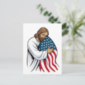 Jezus knuffelt Amerikaanse vlag Briefkaart (Staand voorkant)