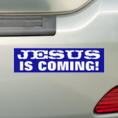 Jezus komt eraan! bumpersticker (Op auto)