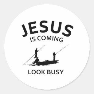 Jezus komt eraan, kijk voorzichtig ronde sticker