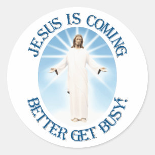 Jezus komt eraan ronde sticker