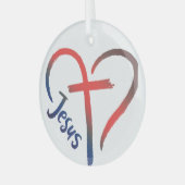 Jezus Kruis en hart Liefde Symbool Glas Ornament (Voorkant links)