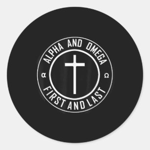 Jezus kruist cirkel grappige alfa en omega - eerst ronde sticker