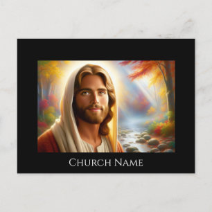 Jezus lachend in een hemels bos briefkaart