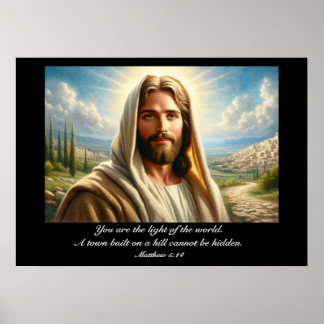 Jezus lachend onder een hemelse hemel poster