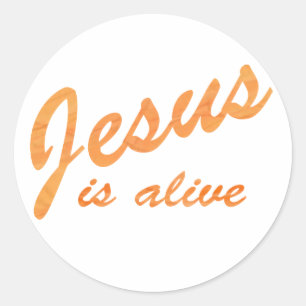 Jezus leeft oranje ronde sticker
