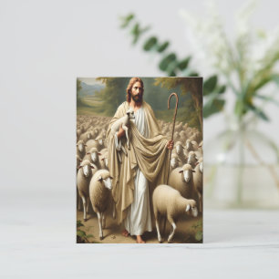 Jezus leidt lammeren in sereniteit briefkaart