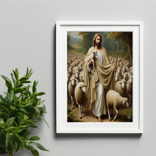 Jezus leidt lammeren in sereniteit poster