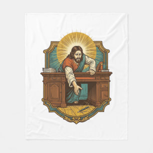 Jezus liet pen achter zware bureau onhandige humor fleece deken