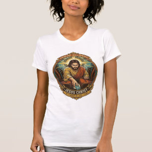 Jezus liet telefoon tussen autostoelen Zwarte Gat T-shirt