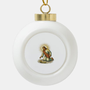 Jezus liet verse gesneden avocado op de vloer vall keramische bal ornament