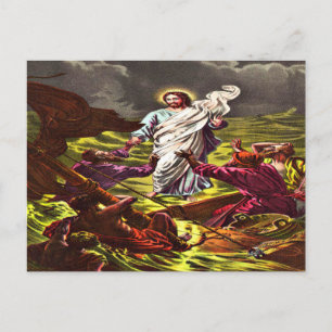 Jezus loopt op het briefkaart