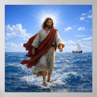 Jezus loopt op het water poster
