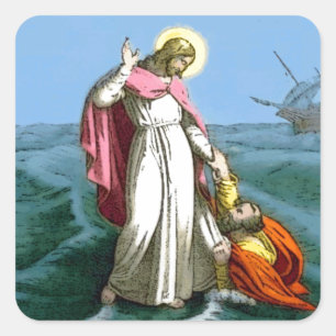 Jezus loopt op water vierkante sticker