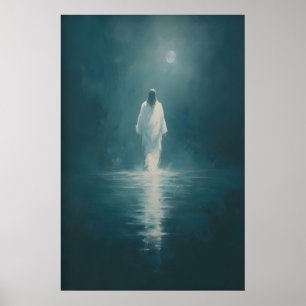 Jezus Loopt Over Water, Christelijke Wanddecoratie Poster