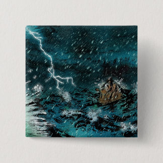 Jezus loopt over water vierkante button 5,1 cm