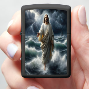 Jezus loopt rustig over stormachtig water
