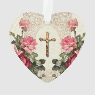 Jezus Maagd Mary Religieuze  Rozen Lace Ornament