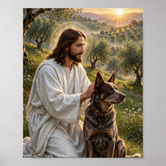 Jezus met Chocolate Heeler — Christelijke Kunst Poster