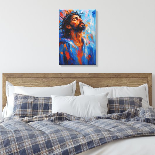 Jezus met doornenkroon in Abstracte kleur Splas Canvas Afdruk (Insitu (Slaapkamer))