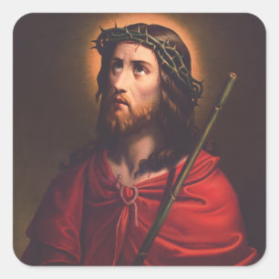 Jezus met doornenkroon vierkante sticker