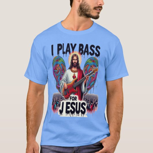 Jezus met een basgitaar t-shirt (Voorkant)