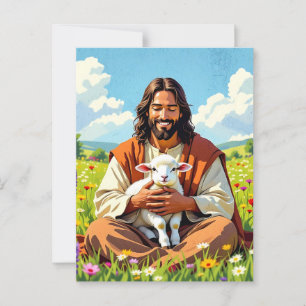 Jezus met een lam Religieus Pasen Briefkaart