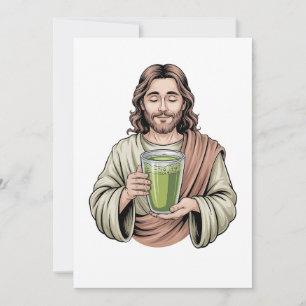 Jezus met een Matcha Groene Drank Christelijk Feestdagenkaart