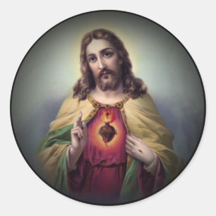 Jezus met gloeiend hart ronde sticker