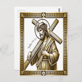 Jezus met het gouden kruis van verlossing briefkaart (Voorkant / Achterkant)