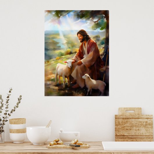 Jezus met schapen poster (Keuken)