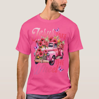 Jezus neemt de vrachtwagen van God Believer Pink F T-shirt