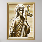 Jezus omarmt Gouden Kruis met mededogen Poster (Voorkant)