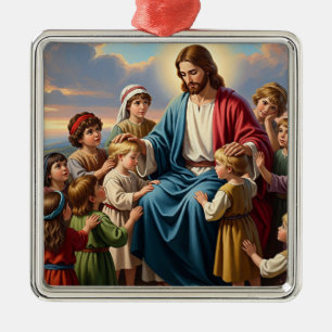 Jezus Omringd door Kinderen Metalen Ornament