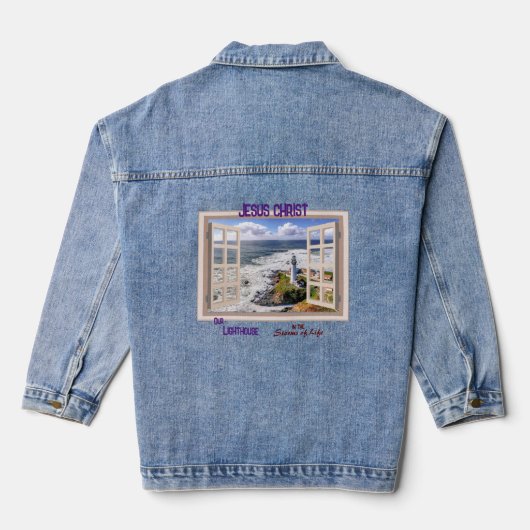 Jezus, onze vuurtoren denim jas jacket (Achterkant)