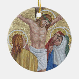 Jezus op het kruismozaïekgedoe voor religieuze ku keramisch ornament