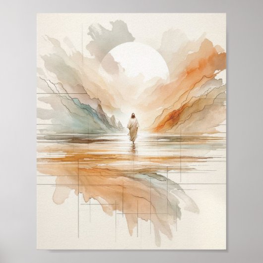 Jezus op het water - Waterverf Poster (Voorkant)