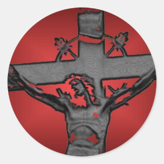 Jezus op kruis 4c ronde sticker