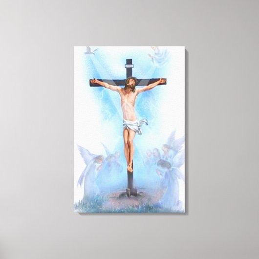 Jezus op kruis met vogels Verpakt Canvas (Voorkant)