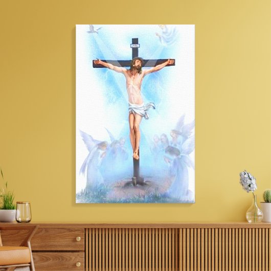 Jezus op kruis met vogels Verpakt Canvas (Insitu (Woonkamer))