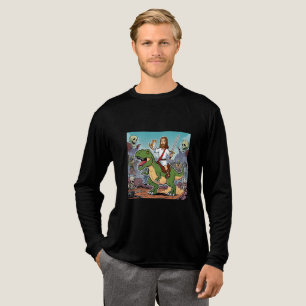 Jezus op T-rex cartoon versie Tri-Blend Shirt