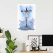 Jezus over de kruising met het vogelposter poster (Thuiskantoor)