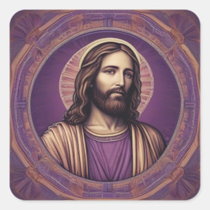 Jezus portret in psychedelische paarse tint vierkante sticker
