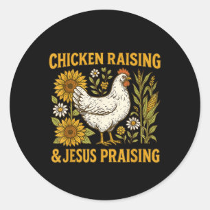 Jezus prijst het T-shirt van de kippenfokker Ronde Sticker