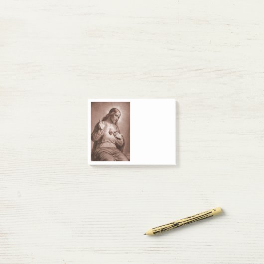Jezus raakt zijn hart aan post-it® notes (Op bureau)