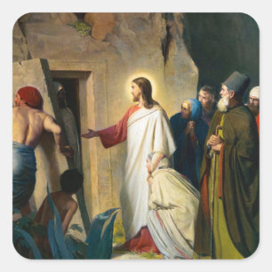 Jezus Raising Lazarus door Carl Bloch Vierkante Sticker